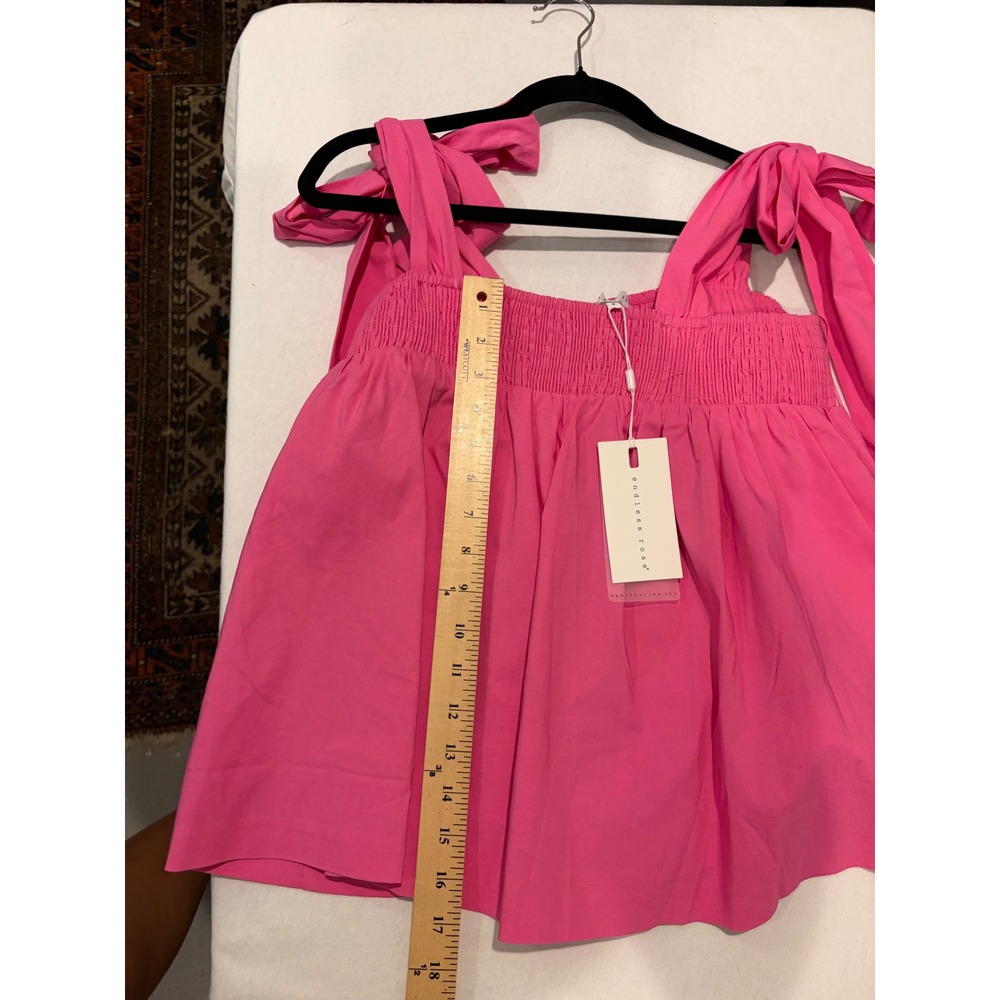 Endless Rose Bow Tie Flounce Linen Top Pink Smocked Camisole HN706T Size S NEW - Picture 6 of 7